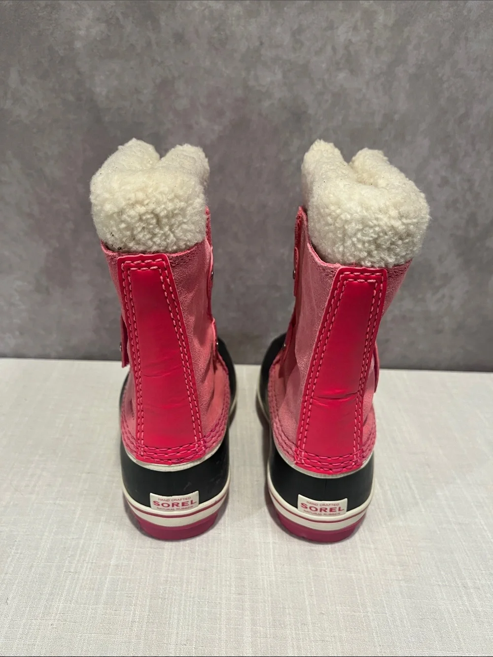 Sorel 1964 Pac Strap Boot Pink Kids Winter Boots with Faux Fur size 10